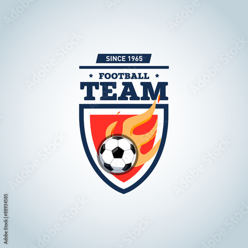 Soccer logo. Orange and dark blue soccer football badge logo design template, sport logotype template. Soccer Themed T shirt. Football logo. Vector illustration.