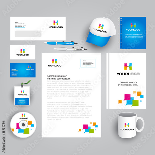 Corporate identity template with colorful logo. Stationery template. Vector company style for brandbook and guideline. Documentation for business.