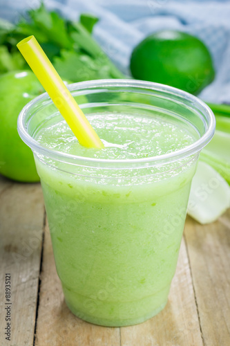 Green smoothie with apple, celery and lime