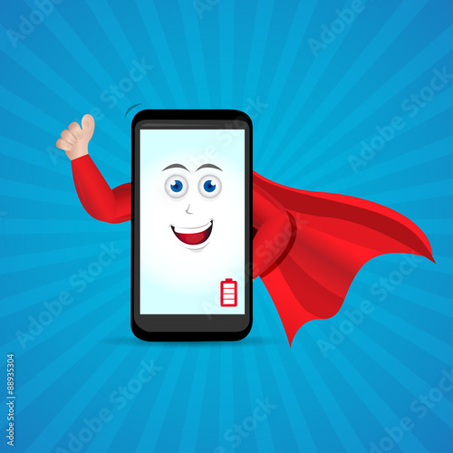 Super smart phone hero vector illustration. Smart phone cartoon character.