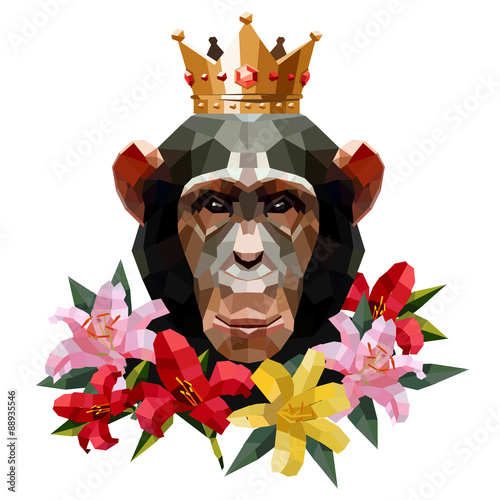 Low poly design. Chimp illustration.