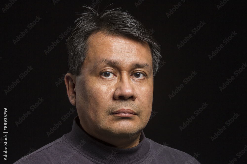 Studio portrait of a serious Hispanic man