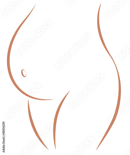 Pregnant woman belly with navel icon. Isolated outline vector illustration on white background.