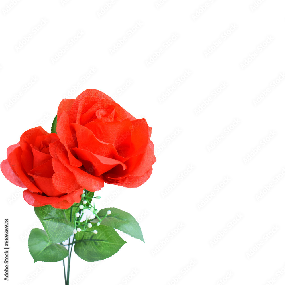 Artificial red roses isolated on white background Artificial red roses isolated on white background
