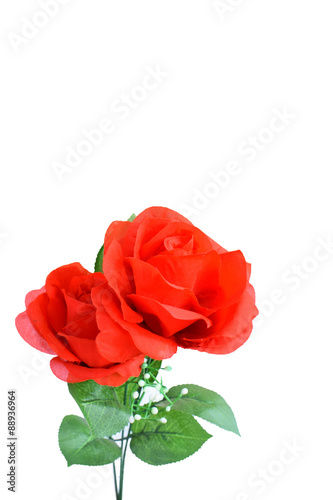 Artificial red roses isolated on white background