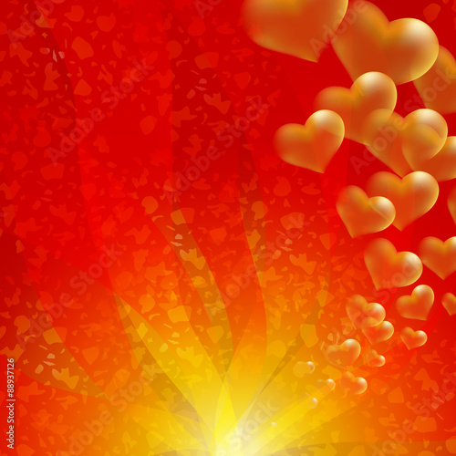 Gold hearts on red background