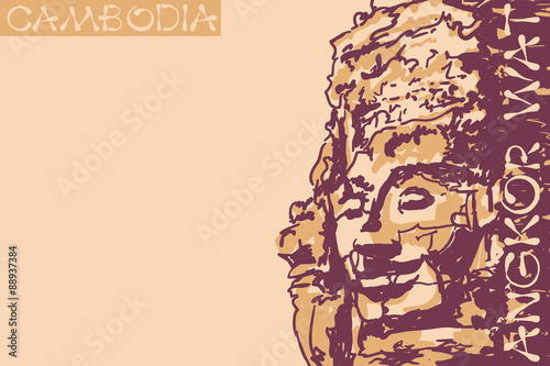 Bayon temple faces at Angkor temple. Cambodia. Vector illustration