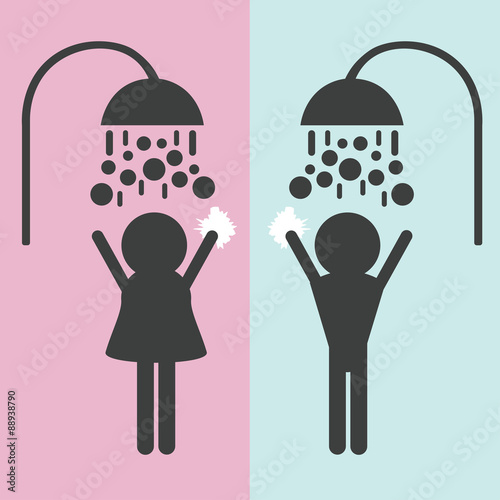 Silhouettes of people taking a shower