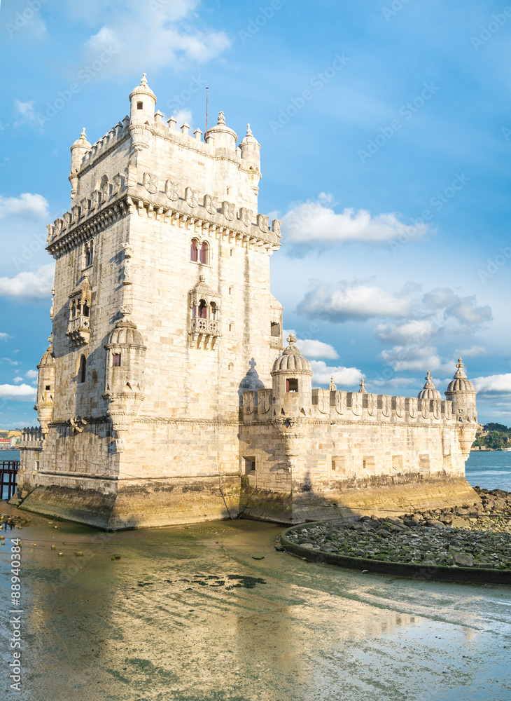 Fototapeta premium Belem Tower on the Tagus river in the morning, famous city landm