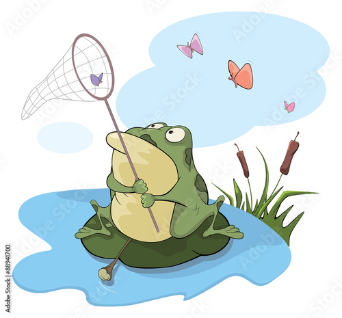 Green big frog. Cartoon