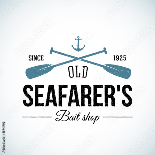 Old Seafarers Bait Shop Vintage Vector Logo Template with Shabby
