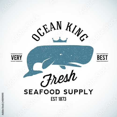 Ocean King Seafood Supplyer Vintage Vector Logo Template with