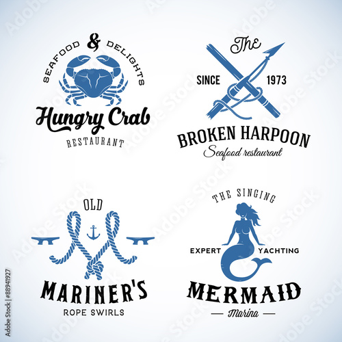 Set of Vintage Nautical Sea Labels with Retro Typography. Good