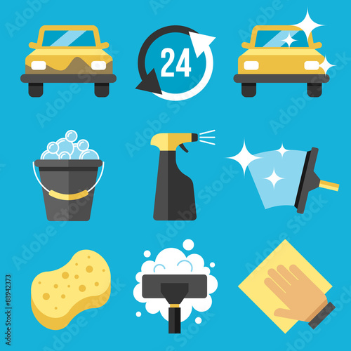 Vector set of car washing tools