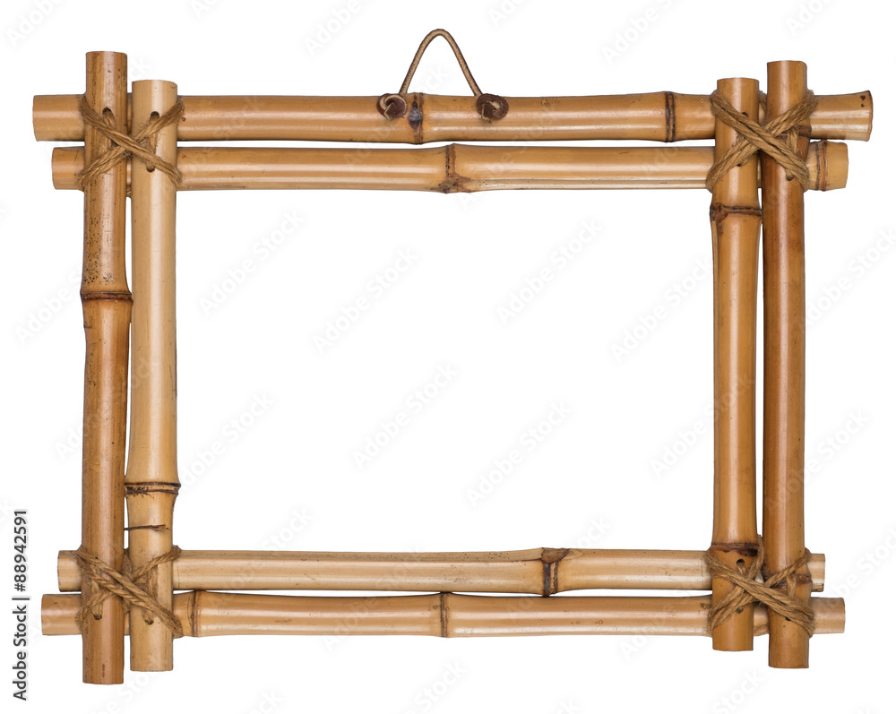 Photo Art Print Bamboo frame tied up with rope isolated on white background. arkstart