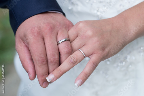 Alliances des mariés, mains des mariés