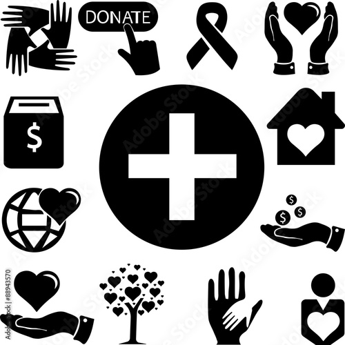 vector icons on the theme of charity and assistance 