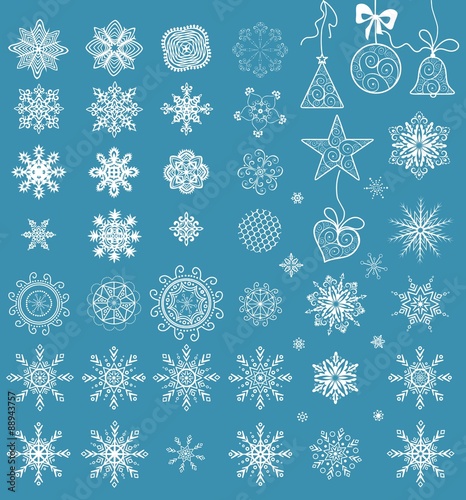 Collection of paper snowflakes for winter holiday