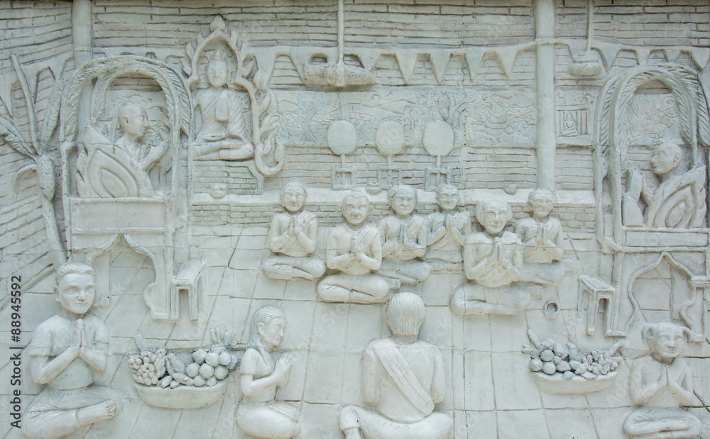 Fototapeta Thailand sandstone craft in Thai temple, public area, no need of