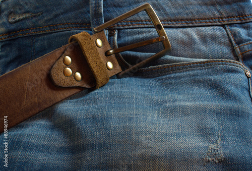 Leather brown belt with jeans