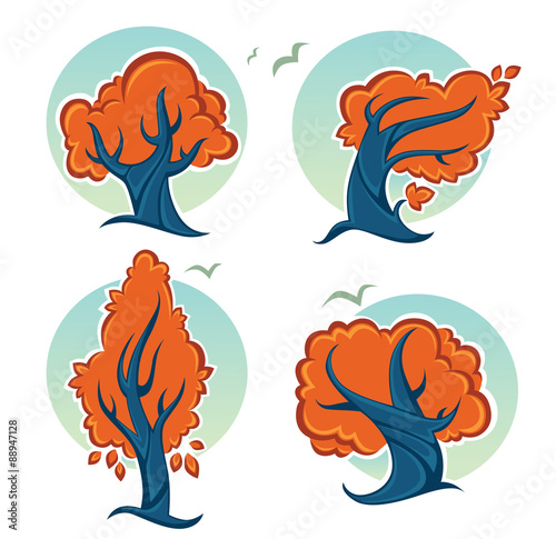 vector set of ecology and nature  autumn tree signs and icons..