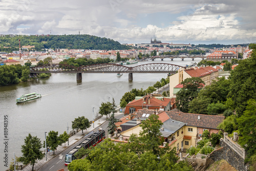 Panoramic view from Vysehrad to Prague and Vltava River