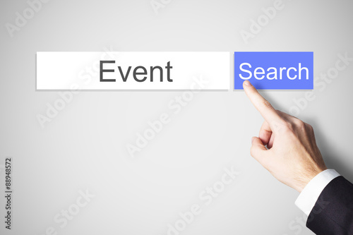 finger pushing blue web search button find event