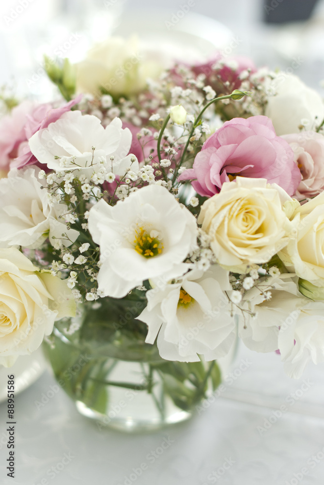 Beautiful flowers on table in wedding day 