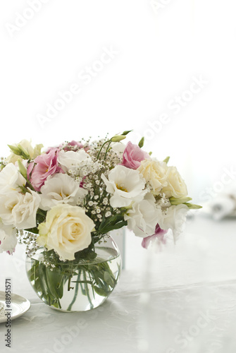 Beautiful flowers on table in wedding day 