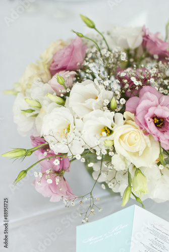 Beautiful flowers on table in wedding day 