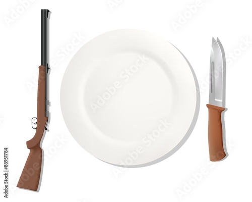 Profession feeds. Hunter. EPS. Dinner placemats for a hunter. Vector illustration. White background photo