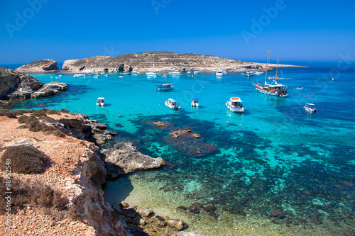 Yachts in blue lagoon at Comino - Malta photo