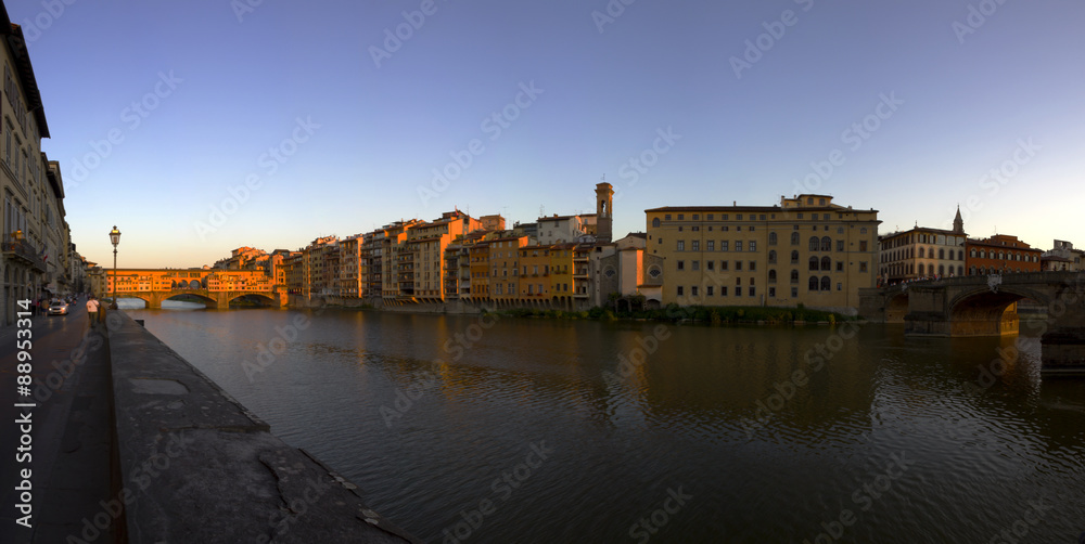 Panoramic Ponte Vecchio during sunset, Florence