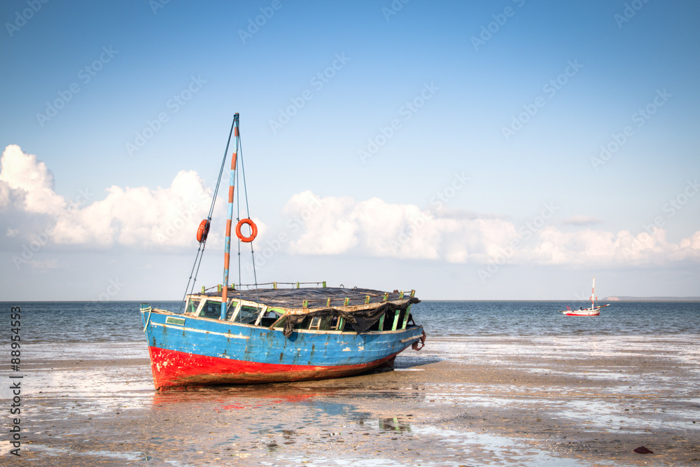 Typical boats called dhows at the coast of Vilanculos in Mozambique
