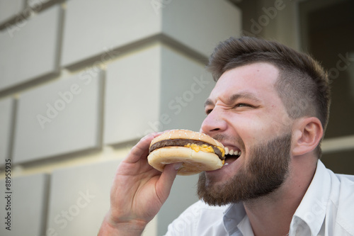 Man with hamburger
