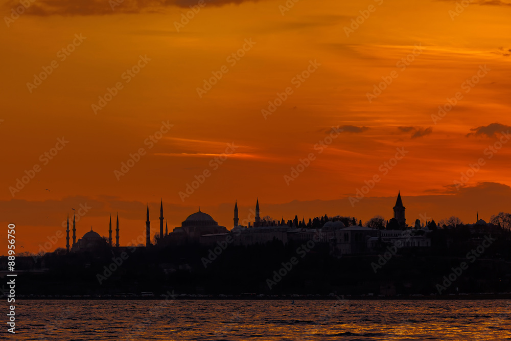 Historical peninsula of Istanbul at sunset
