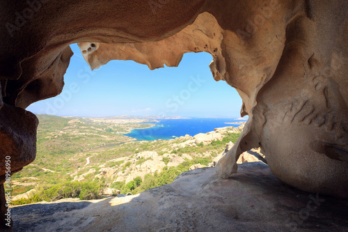 Capo D'orso, Palau, Sardinia, Italy. View from Bear rock. East of the port of Palau, you come upon the famous bear's cliff, a huge granitic rock 122 meters high. Costa Smeralda, Sardinia, Italy