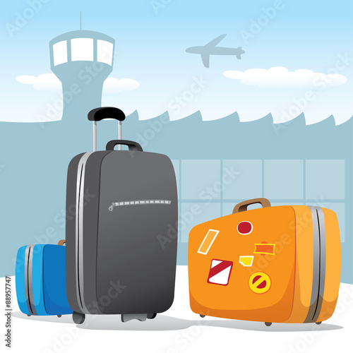 Illustration scenario set of bags and luggage at the airport