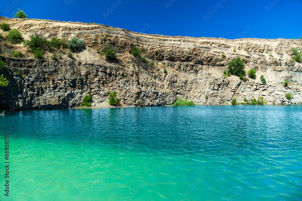 lake in the quarry, stone rocks, underground sources, blue lake, artificial lake, lake, quarry, natural, nature, rock, water, sunny