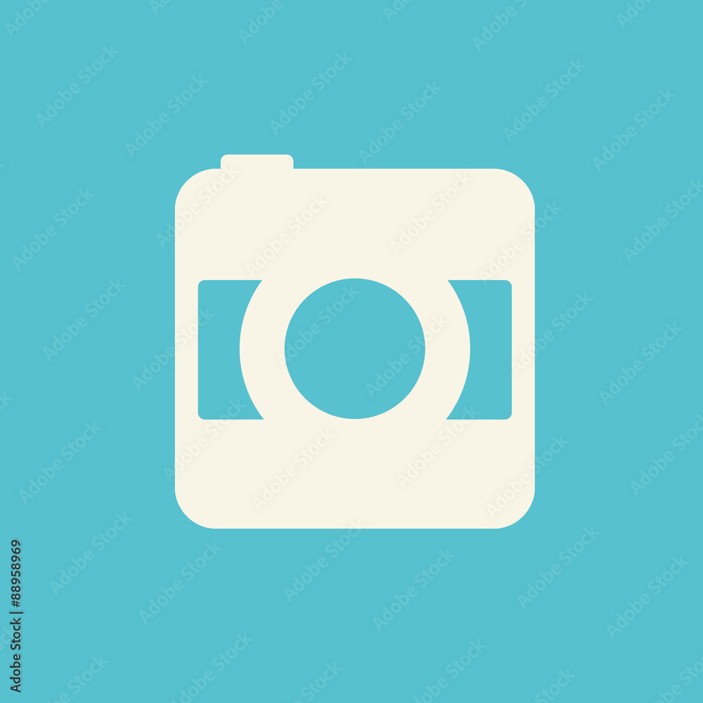 Simple retro styled illustration of a camera outline on a blue background. Simple retro styled illustration of a camera outline on a blue background.