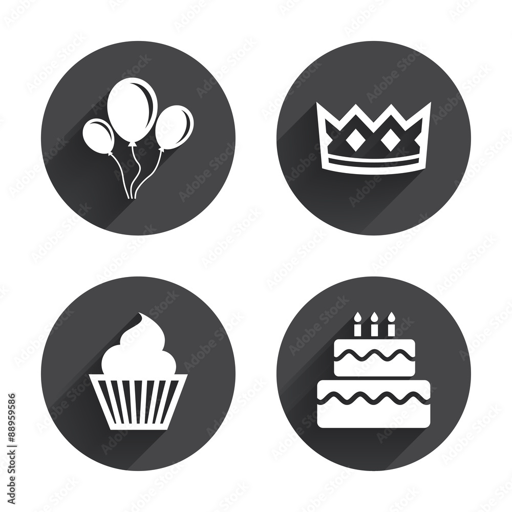 Birthday party icons. Cake and cupcake symbol. Birthday party icons. Cake and cupcake symbol.