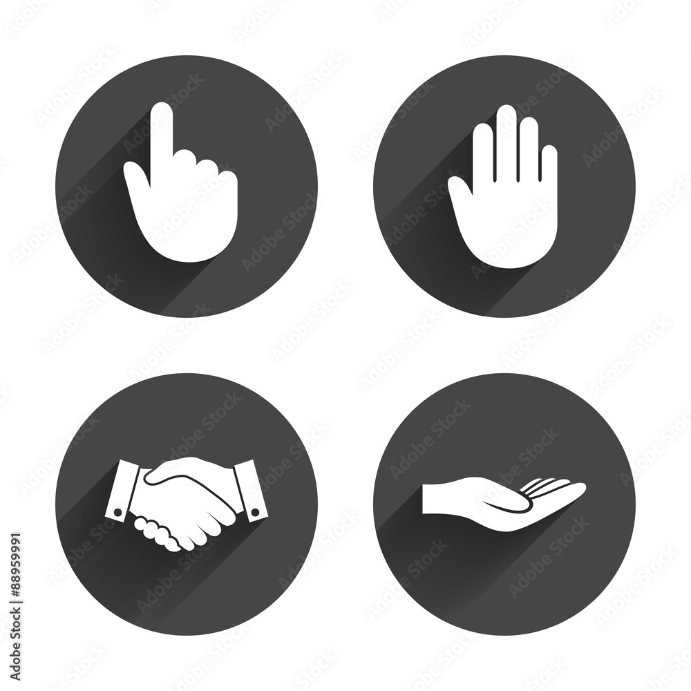 Fototapeta premium Hand icons. Handshake and click here symbols.