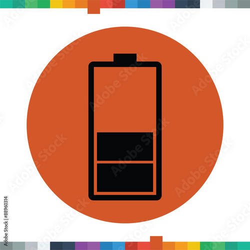 Flat battery charge icon, power decreasing.