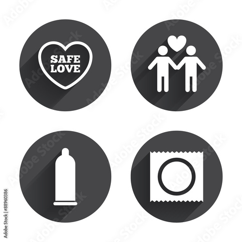 Condom safe sex icons. Lovers Gay couple sign.