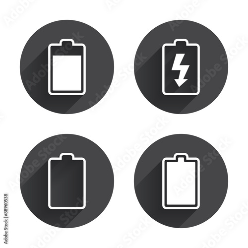 Battery charging icons. Electricity symbol.