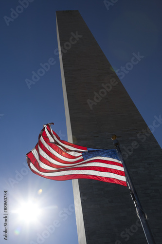 USA flag dark sky and Washington Monument