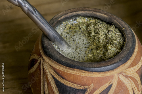 Yerba Mate in traditional hand carved gourd