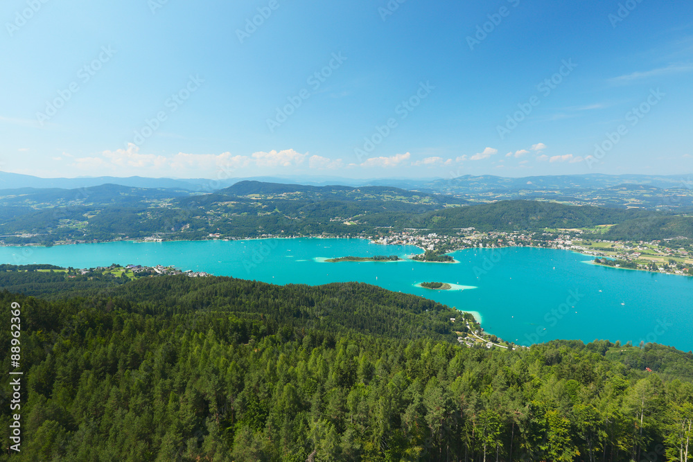 Pyramidenkogel, view of the Lake Wörthersee, Carinthia, Austria 