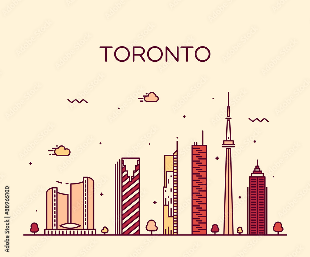 Obraz premium Toronto skyline trendy vector illustration linear