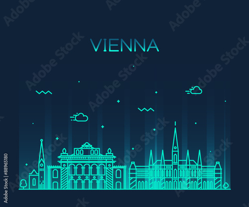 Photography Vienna skyline trendy vector illustration linear